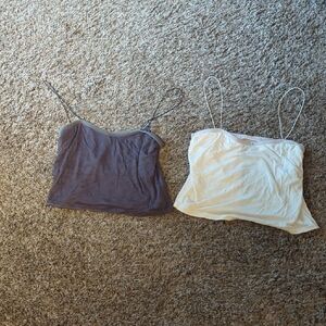 Women's Spaghetti Strap Tops - Cream and Brown